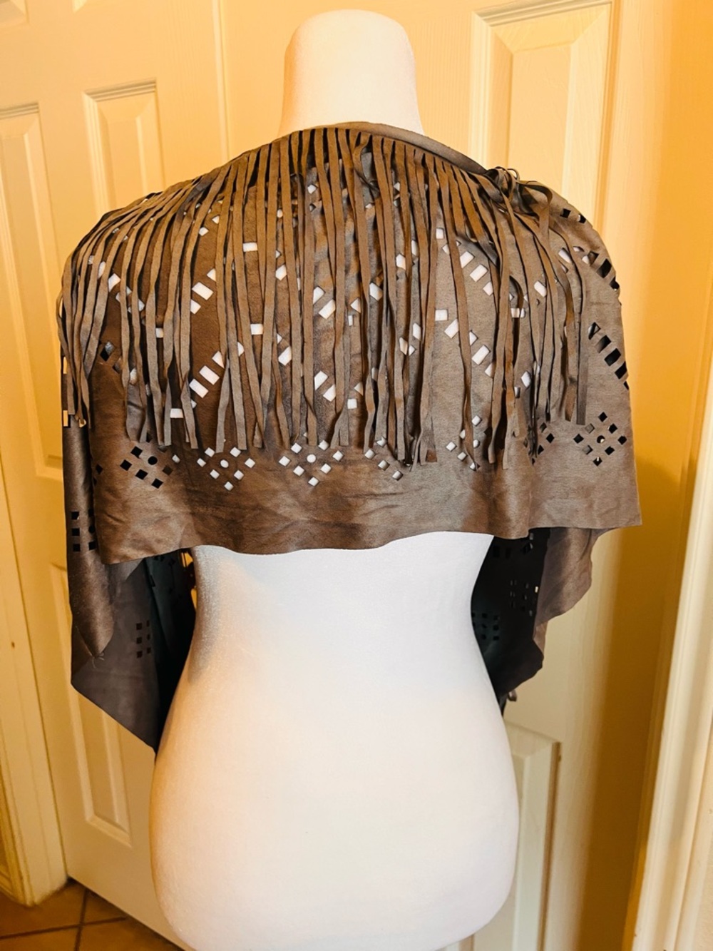 Fringed Suede Wrap Scarf - Taupe Gray